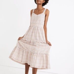 Madewell Gingham Sweetheart Ruffle-Tiered Midi Dress